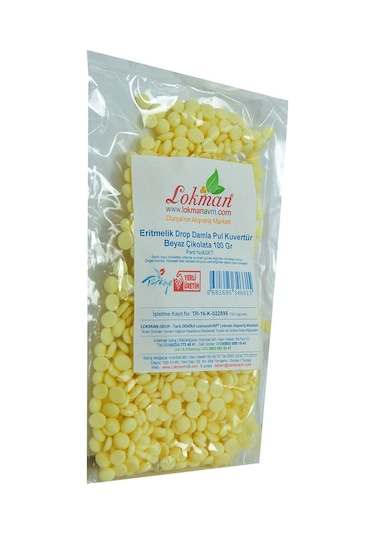 LokmanAVM Beyaz Çikolata Eritmelik Drop Damla Pul Kuvertür 100 G