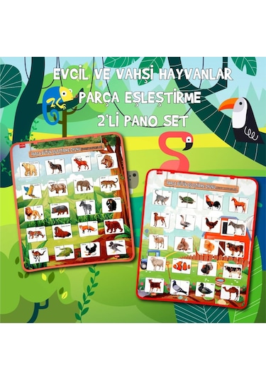 2 Set - 80 Parça Tox Evcil ve Vahşi Parça Birleştirme Oyunu Keçe