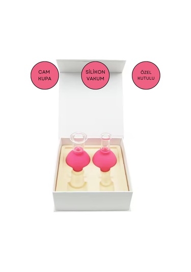 Silikon Vakumlu Cam Yüz Masaj Kupası 2'li Set Gül Pembe Renk