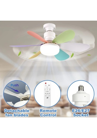 Dashanshop Xbate Akıllı Tavan Fanı 52.07 Cm Uzaktan Kumandalı 3 Hızlı 3 Renk Led Aydınlatma E26 E27 Vida Tabanı Yatak Mutfak Banyo Garaj İçin