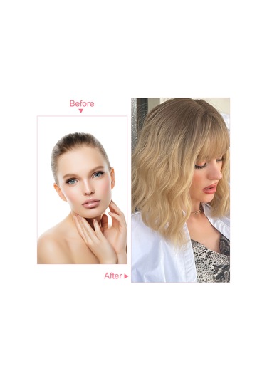 Pretfy 38cm Kahküllü Kısa Saç Peruk Dalgalı Sarı Saç Peruk İsıya Dayanıklı Sentetik Kadınlar İçin Cosplay Parti Günlük Kullanım