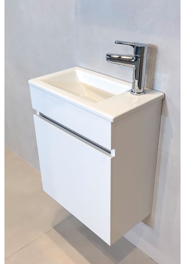 Joy Banyo Dolabı Seti 45 Cm Parlak Beyaz Aynalı Lavabolu Mdf Parlak Beyaz