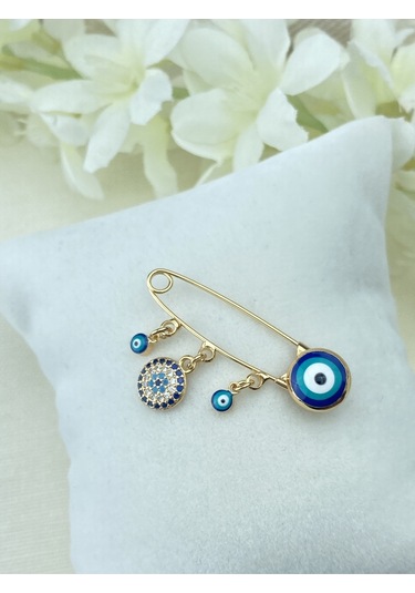 Kyver Bebek İğnesi Nazarlık Yaka İğnesi Gold