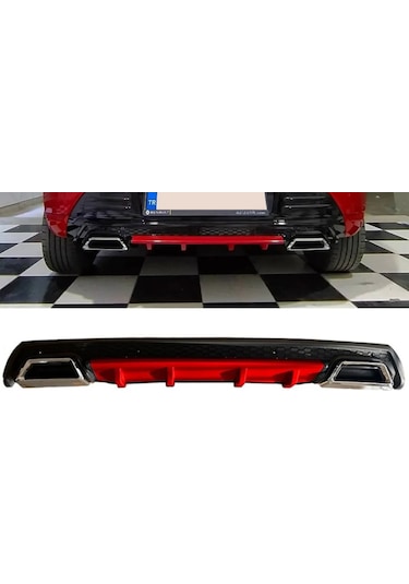 Fusion 2002-2012 Kırmızı Krom Kare Egzozlu Difüzör Difizör Mat Siyah