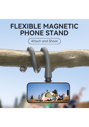 Hangfox Telesın P3-fm-01 Manyetik Esnek Telefon Tutucu Gri - 16 Mıknatıslı, Serbest Bükülebilir, Kaymazsız Silikon, 1/4" Vida, 210g, Taşınabilir