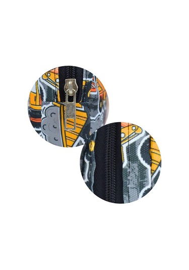 Temel İş Makinalı Desenli Gri Tek Gözlü Kalem Çantası Çok Renkli