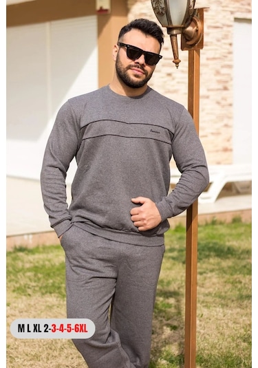 Koyu Gri Normal - Battal Büyük Beden Kalın Sweat Erkek Eşofman Takımı 21eestbakt Gri