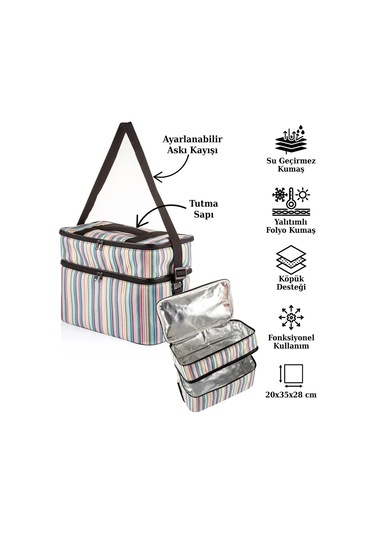 Ns Reliable Kamp Piknik Termal Soğutucu Yalıtımlı Buzluk Termos Çanta - 960 Çizgi Desenli Çok Renkli