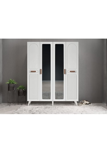 Zenon Membran 4 Kapaklı Portmanto Montaj Dahil Beyaz 140 Cm