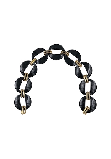 Siyah Yuvarlak Boncuklu Metalli Çanta Sapı 38 Cm Siyah