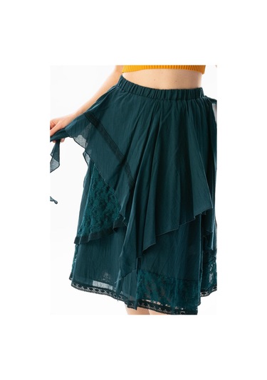 Salkım Vual Dantelli Saçaklı Uzun Yazlık Otantik Etek Petrol Ptrl-petrol Petrol
