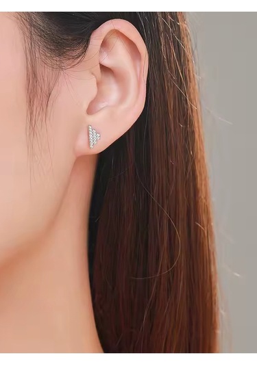 Brezza Lusso Jewelry Timeless Series Işıltılı Asimetri Kadın Gümüş Küpe Gümüş