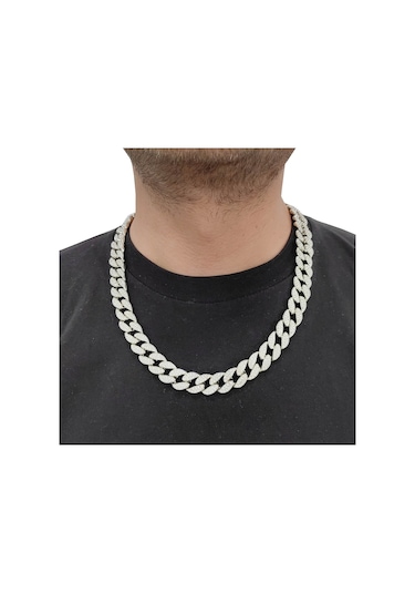 Chavin 13 MM 60 CM Taşlı Alloy Erkek Zincir ek21by Beyaz