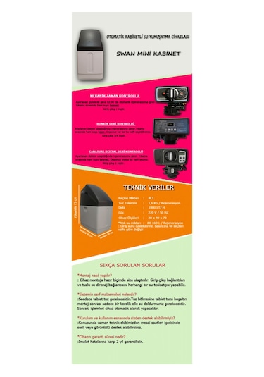 Swan Mini Kabinet Otomatik Su Yumuşatma Cihazı Runxin Debi Kontro