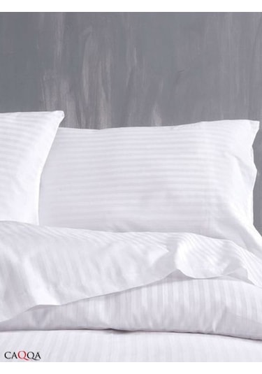 Caqqa Çift Kişilik Çizgili Saten Otel Nevresim Takımı