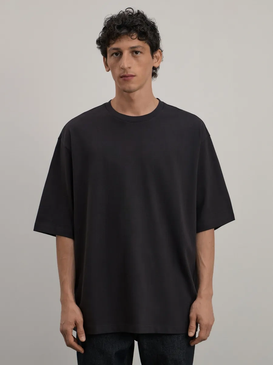 Zarına Pamuklu Temel Oversize Tek Renkli Tişört 270589701 Koyu Gri