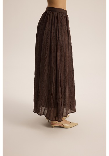 Mai Studıos Mai Studios Co. Tanoa Çizgi Desen Kahve Uzun Etek Kahve