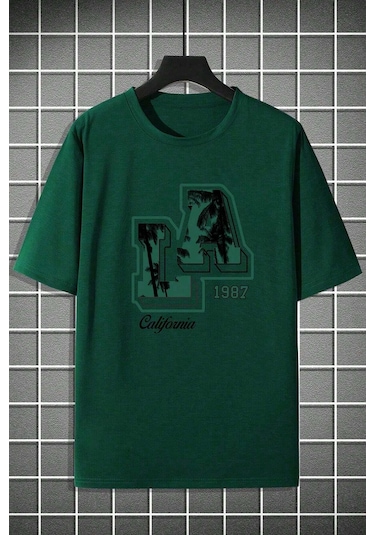 Erkek La California 1987 Baskılı Oversize Tshirt Yeşil