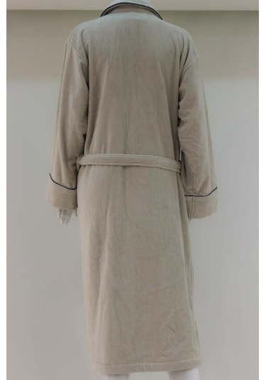 Kadife Şalyaka Bornoz Pamuklu Cepli Biyeli Kemerli Unisex Bornoz 001
