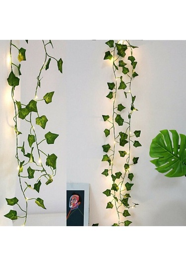 Dekoratif Yeşil Yapraklı 230 Cm Yapay Sarmaşık Ve 300 Cm Peri Led Pembe Renk - Sarı Sarı