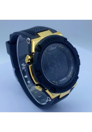 Primepickings Siyah Altın Erkek Spor Dijital Alarmlı Su Geçirmez Lüminesant Kadranlı Genç Saati Diğer