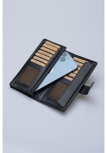 DERİNSS DRC7533 Hakiki Deri Patlı Siyah Cüzdan & Telefonluk