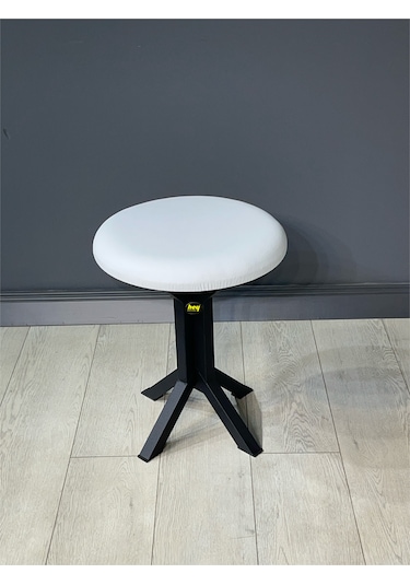 Tabure Beyaz Deri Puf Makyaj Masası Sandalyesi Metal Sandalye