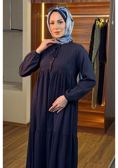 Bestenur Yarım Düğmeli Elbise 1689 - Lacivert Lacivert