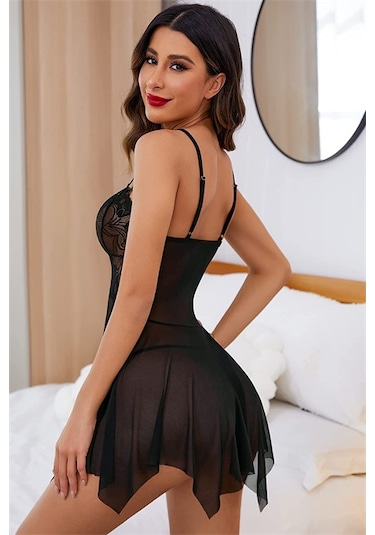 Kadın Seksi Siyah Tül Babydoll Gecelik 15500 Siyah
