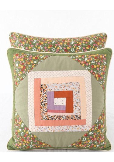 Poplin Pamuklu Kırkyama Patchwork Dekoratif Kırlent Kılıfı 45x45 Cm Yeşil - Kırmızı