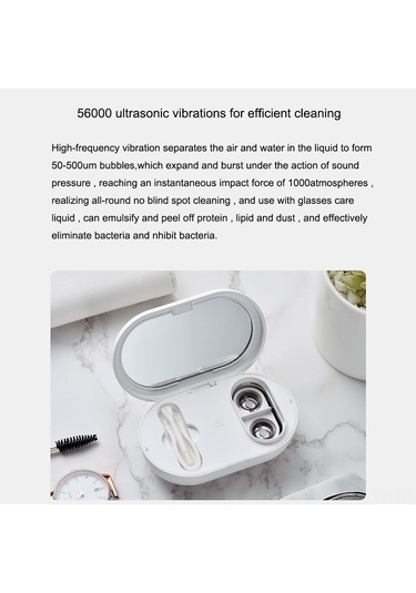 Teltree Beyaz Eraclean Kontakt Lens Temizleyici - 56000hz Ultrasonik Titreşim, 2 Dakika Otomatik Temizleme, Taşınabilir Ipx7 Su Geçirmez Kutusu