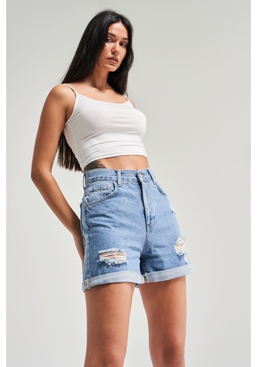 Itsbasic Yırtık Model Yüksek Bel Kot Rengi Jean Lazer İce