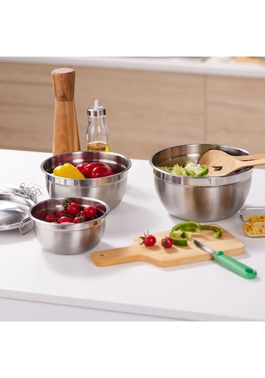 Cıklıd Çelik Saklama Kabı Seti, Paslanmaz Çelik, 3'lü Set Metalik