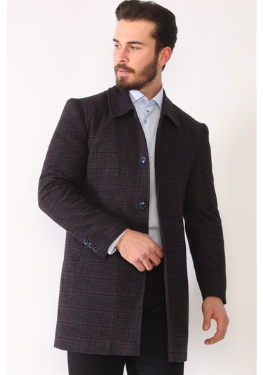 Plt8364 Dewberry Erkek Palto-Ekose-Bordo-Ekose-Bordo