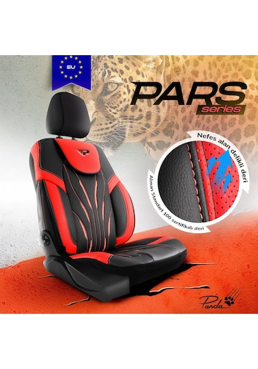 Panda Pars Serisi Deri Oto Koltuk Kılıfı - Kırmızı - Siyah