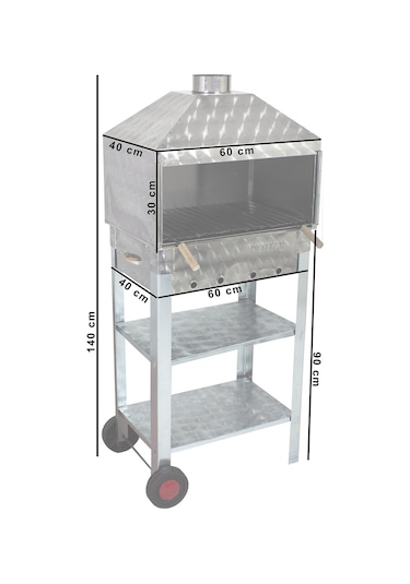 Metehan MTH-21 Davlumbazlı - Bacalı - Kapaklı - Lama Izgaralı - İki Tekerlekli Mangal