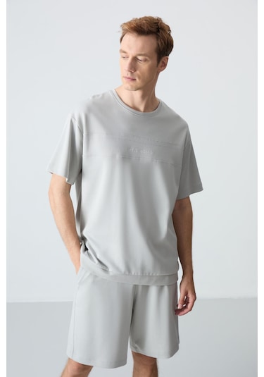 Tommy Life Taş Pamuklu Kalın Yumuşak Dokulu Oversize Fit Basic Erkek Şort Takım - 85257
