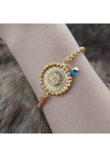 Altınbeyi Göz Boncuklu Çeyrekli Altın Bileklik Sarı Altın