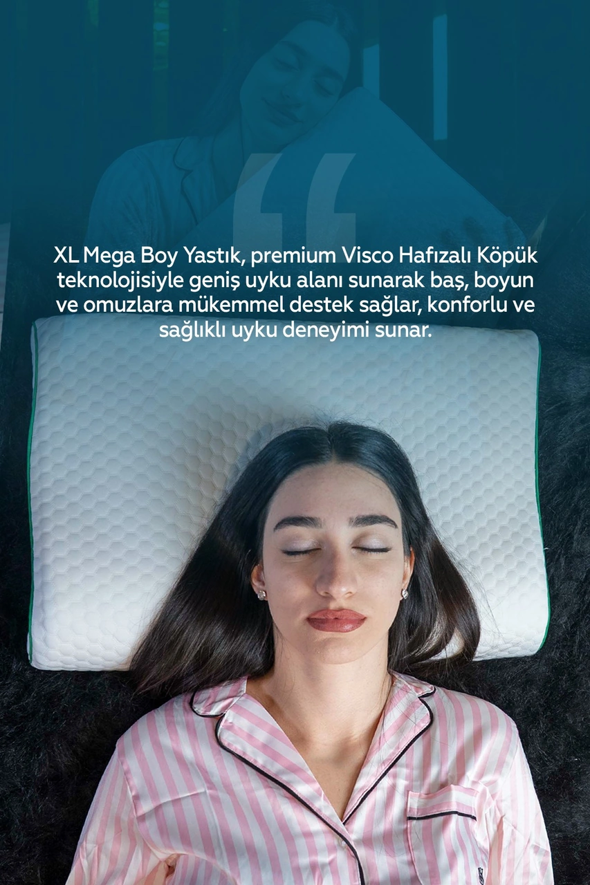 Mega Boy Ortopedik Yastık - Boyun Destekli Visco Yastık 60x40x11/8 Yeşil