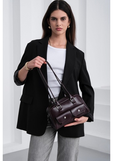 Rhan Retro Baget Çantası Bordo Bordo