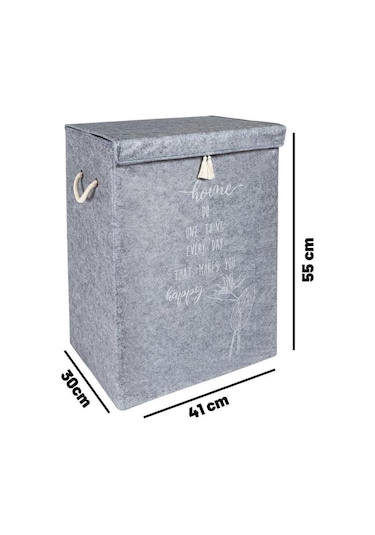 Digithome Keçe Kapaklı Çamaşır Sepeti 55x41x30 Cm Gri - 103488 C1-1-152 Diğer