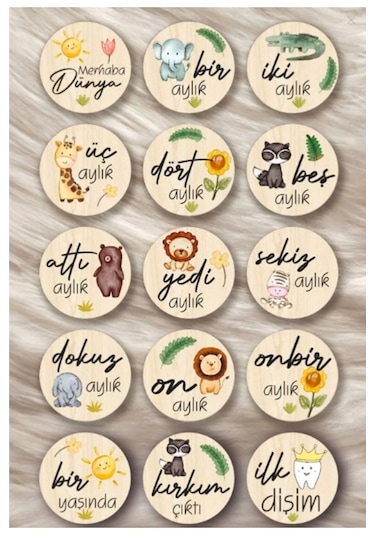 Shelife Bebek Anı Kartı Seti Sevimli Hayvanlar Aylık Bebek Hatıra Kartlar