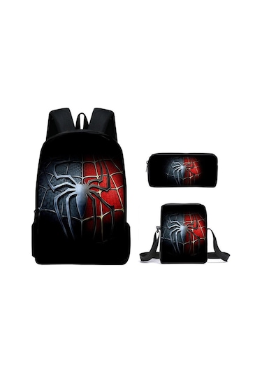 Örümcek Adam Yeni Sırt Çantası Büyük Kapasiteli Öğrenci Kişilik Okul Çantası Üç Parça Seti Stil 8