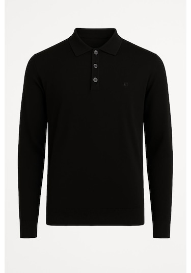 Simenti Regular Polo Yaka Düğmeli Erkek Triko - 7422 Siyah