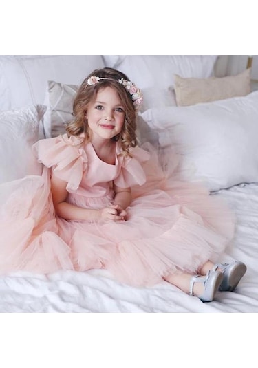 Lozere Kız Çocuk Amerikan Satenli Tüllü Abiye, Kız Çocuk Abiye, Mezuniyet Elbisesi Balo Elbisesi A.Yeşil