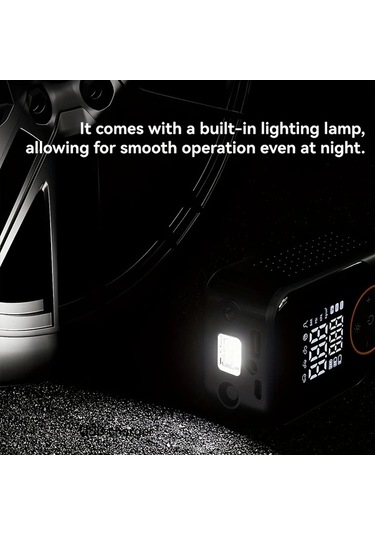 Oldfriend 1 Adet Gümüş Renk Taşınabilir Araba Pompası, Kablosuz Led Işıklı Dijital Basınç Göstergeli