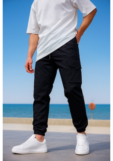 Kargo Cepli Paraşüt Kumaş Siyah Renk Erkek Pantolon-1817 Siyah