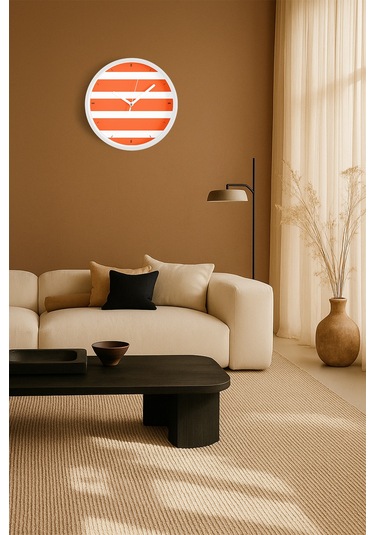 Yatay Çizgili Modern Duvar Saati - 30cm - Önü Camlı Beyaz Kasa - Sessiz Mekanizma-jh0895 Beyaz