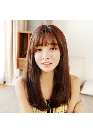 Cbtx Kadınlar İçin Gerçekçi Uzun Düz Saç Peruk Sentetik Elyaf Başlık, Stil: Kısa Soğuk Kahverengi 45cm