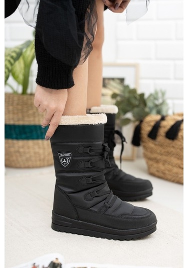 Twingo 995 Kışlık İçi Kürklü Termal Kadın Kar Botu Siyah
